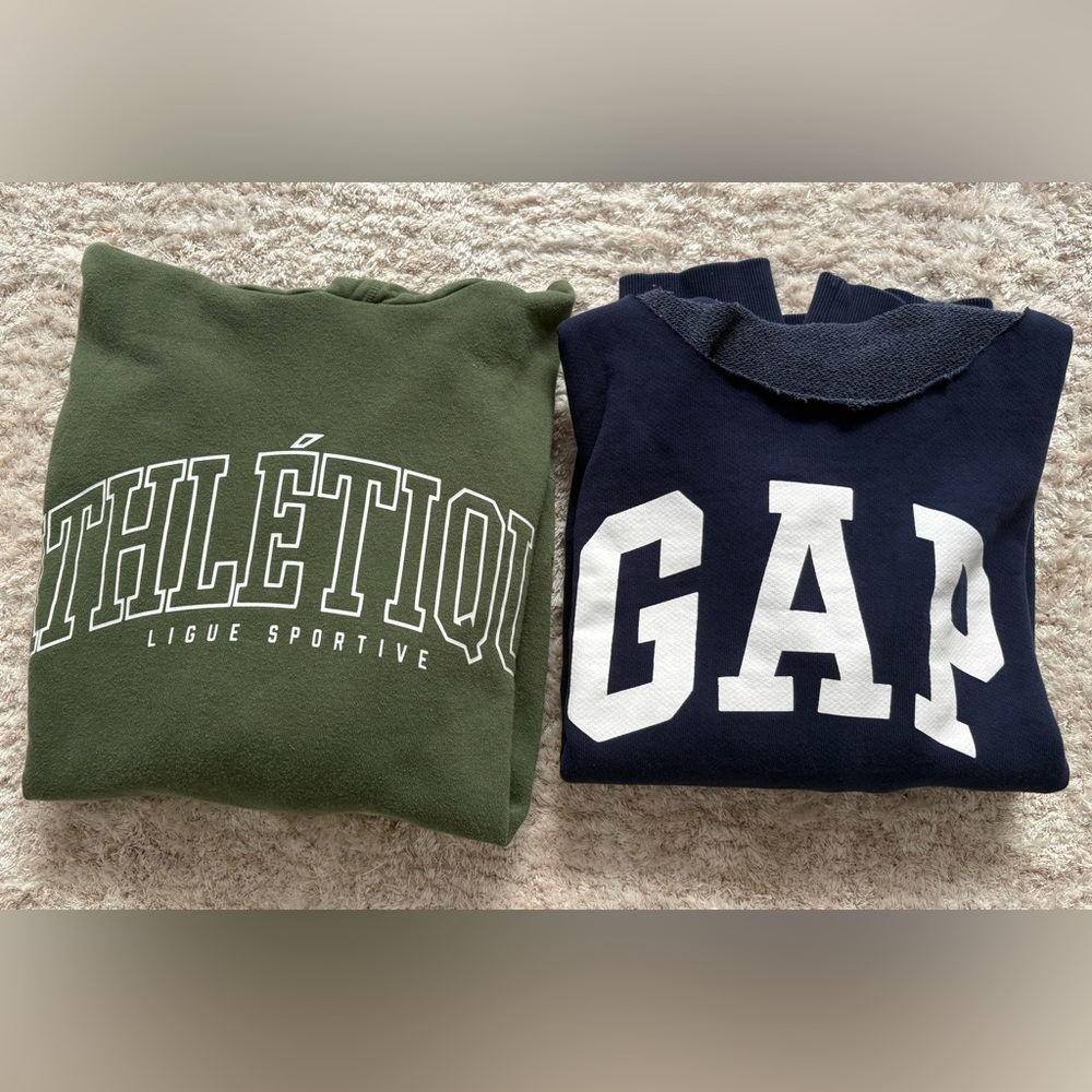 2PCS Women’s H&M Green hoodie and Gap Navy Sweatshirt.